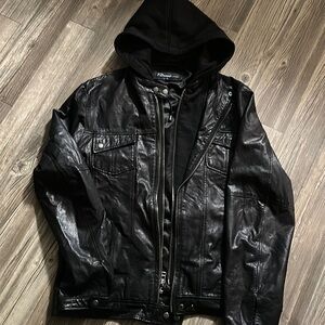 7 diamond leather jacket with removable cotton hood